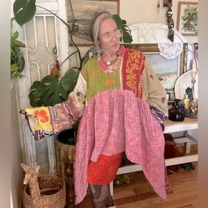 #79 WHAT DO YOU MEAN I CANT KEEP THEM ALL? CUSTOM KANTHA STITCHED TUNIC